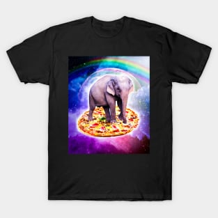 Elephant Riding Pizza In Space With Rainbow T-Shirt